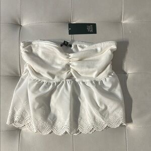 White Strapless Top with Embroidered Hem
